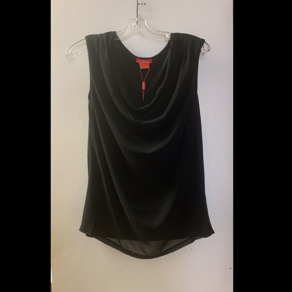 📦 Full Figure Drape-neck Tank with Chiffon Overlay
